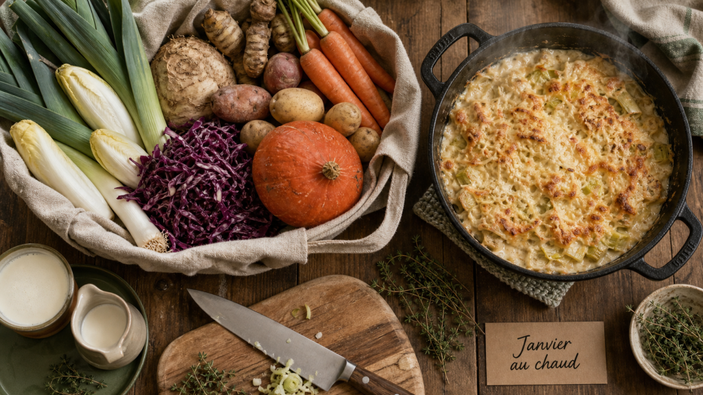 Légumes de saison janvier : poireaux, endives et gratin