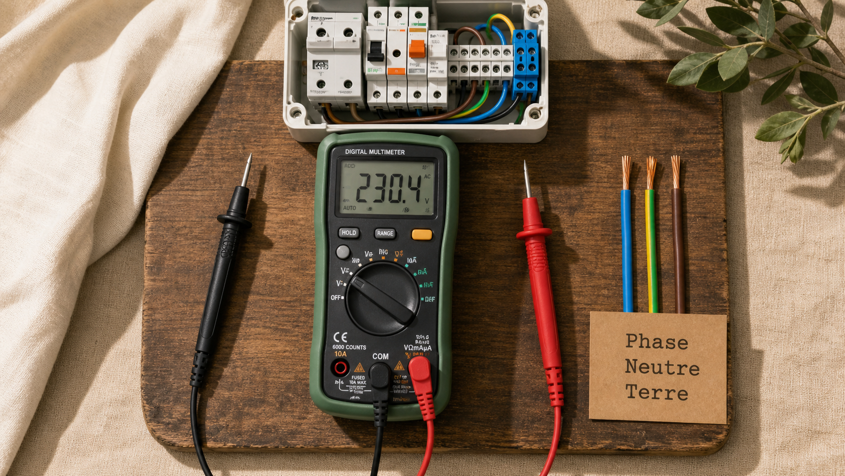 Mesure phase neutre et terre au multimètre : 0 V, 2 V ou 100 V