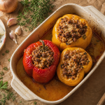Poivrons farcis au four viande hachee, farce moelleuse au bouillon