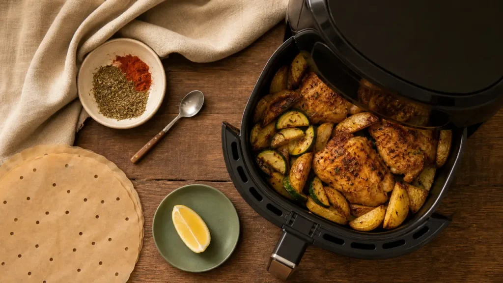 Recette facile air fryer : poulet croustillant et légumes