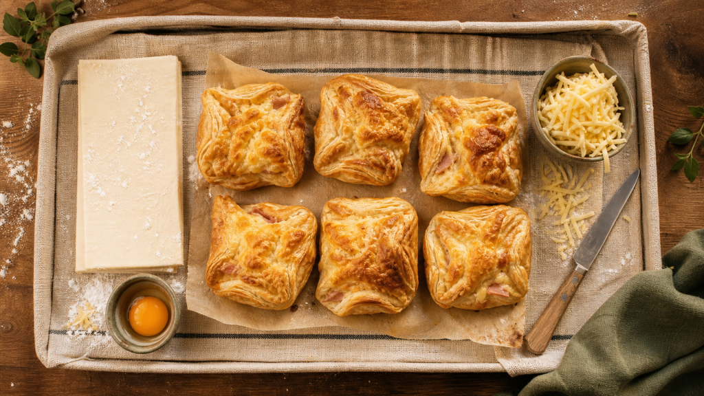 Recette feuilleté salé 200°C : feuilletés jambon-fromage dorés
