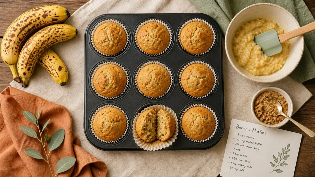Recette muffin banane moelleux : muffins à la banane dorés
