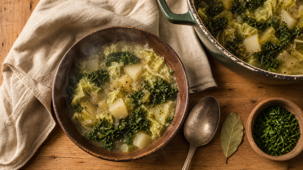 Soupe aux choux verts fumante, cuisson lente