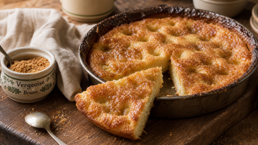 Tarte aux sucres du nord tranchée : pâte briochée moelleuse et caramel}}}