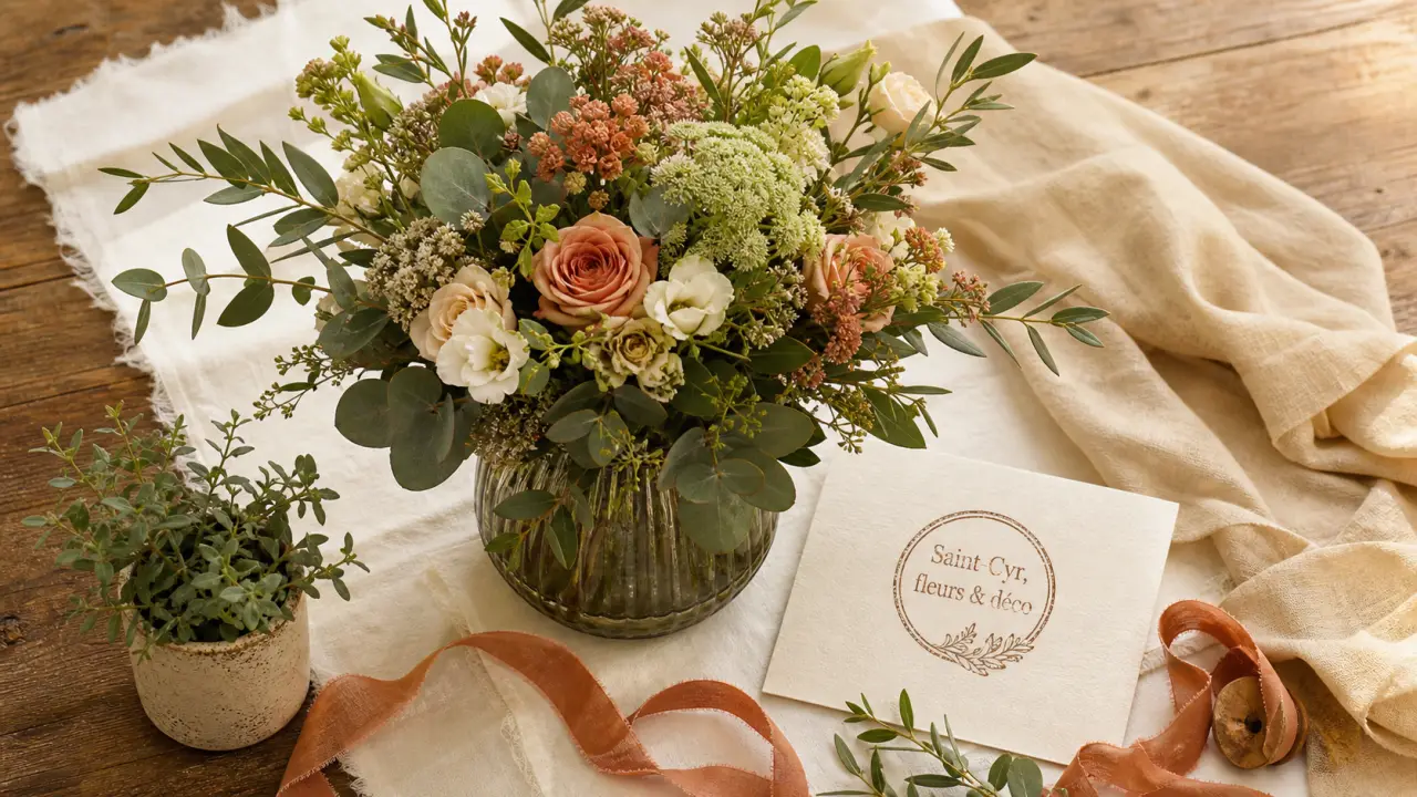 Bettina maison de fleurs et décoration : bouquet frais Var sur table, Saint-Cyr-sur-Mer