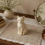 décoration chat maison du monde en porcelaine ivoire sur table