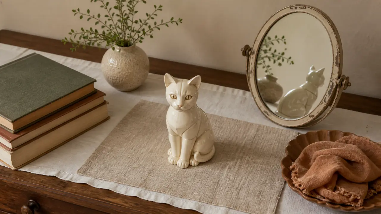 décoration chat maison du monde en porcelaine ivoire sur table
