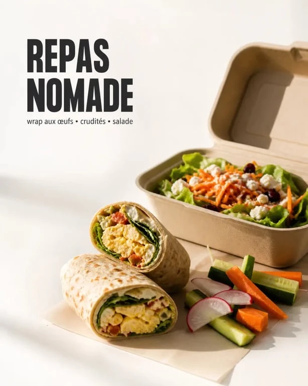 Recettes de cuisine style routier : wrap aux œufs, crudités et salade composée à emporter sur la route
