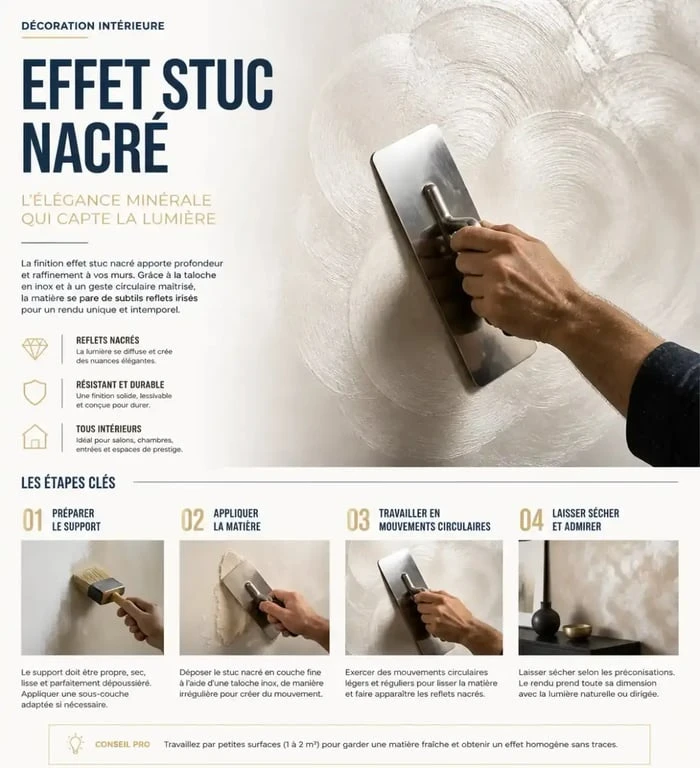 Technique d'application de peinture murale effet nacré irisé à la taloche
