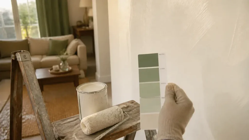 Peinture murale blanc cassé dans un salon lumineux