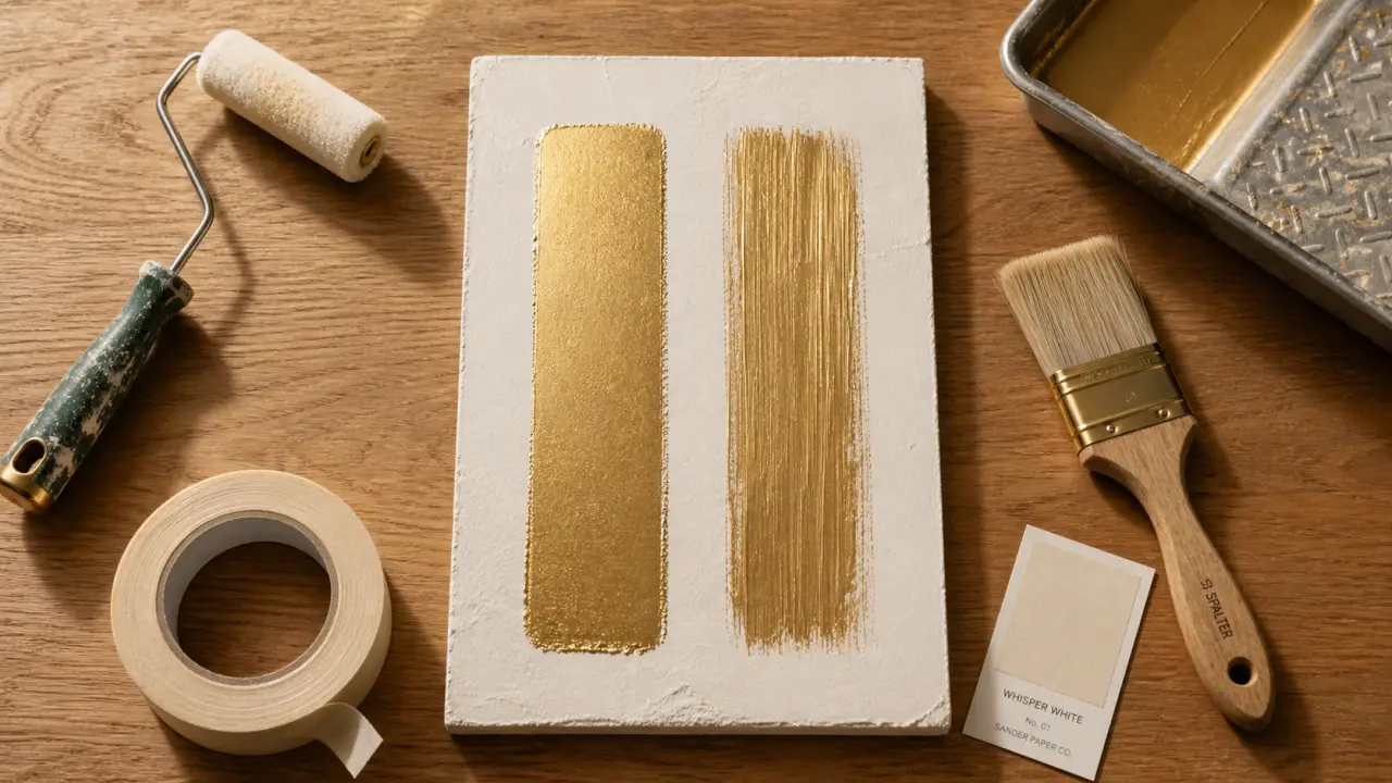 Peinture murale or métallisée et doré brossé sur panneau plâtre