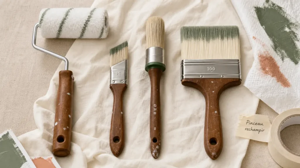 Pinceau pour peinture murale : pinceau rechampir biseauté, spalter et fibres