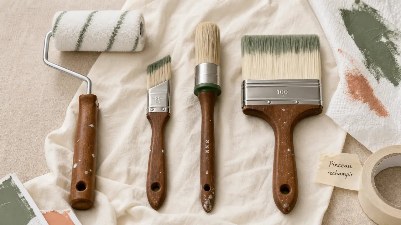 Pinceau pour peinture murale : pinceau rechampir biseauté, spalter et fibres
