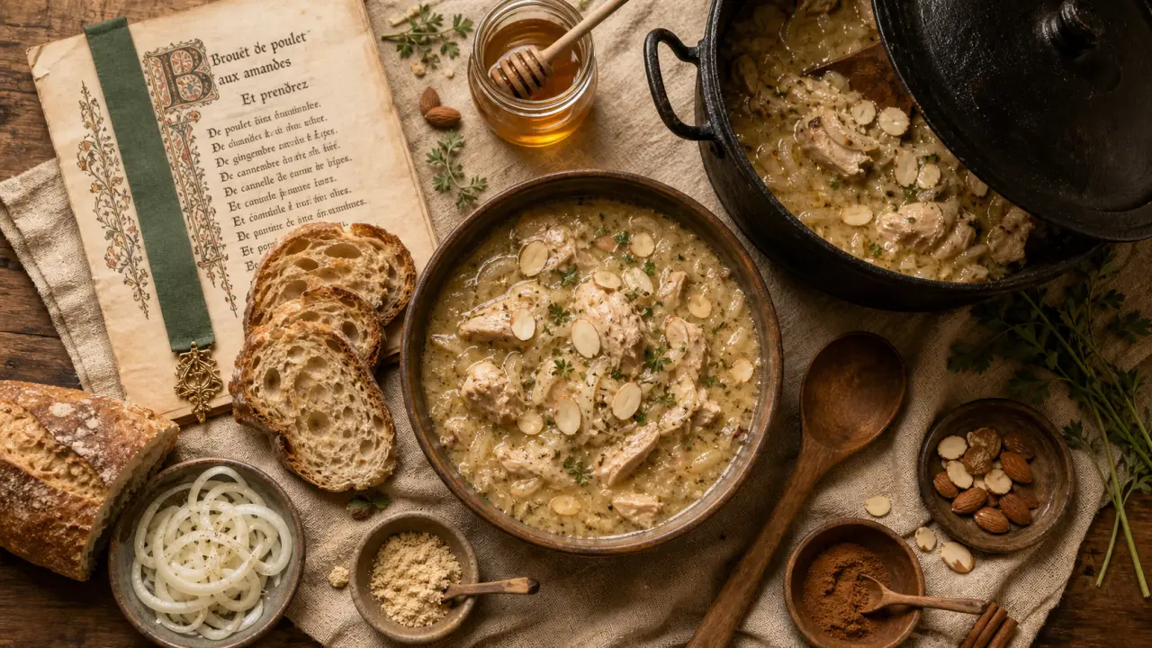 Recettes médiévales : 125 recettes de cuisine du moyen âge, marmite et brouet de poulet aux amandes