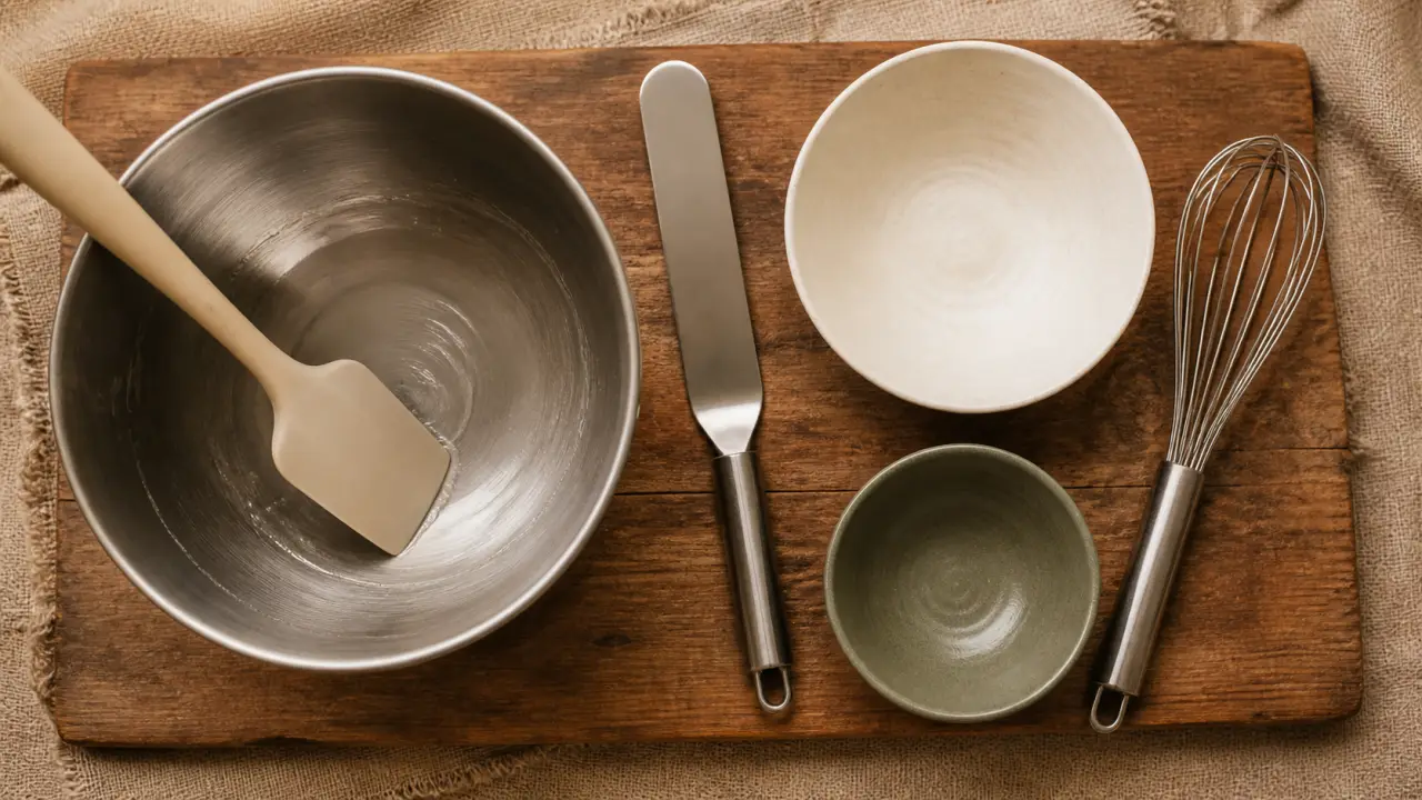 Ustensiles de cuisine maryse en silicone, raclant un cul-de-poule inox