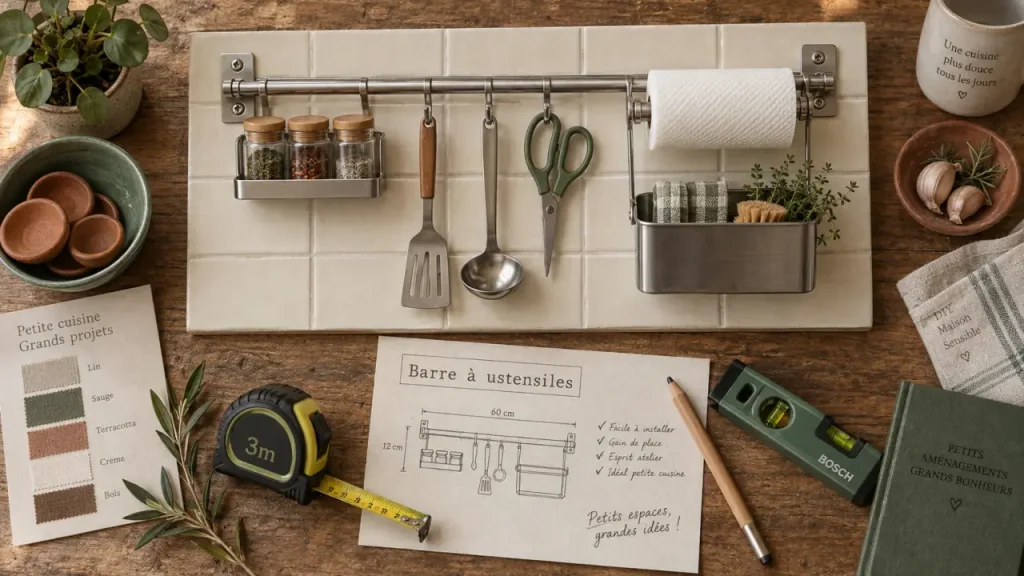 Barre à ustensiles de cuisine : vérifiez la fixation, les accessoires et la charge