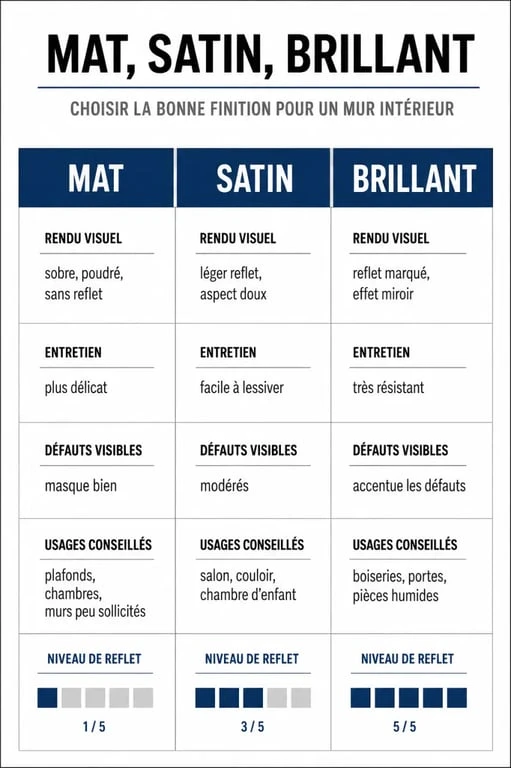 Comparatif peinture satinee murale mat satin brillant pour choisir la bonne finition
