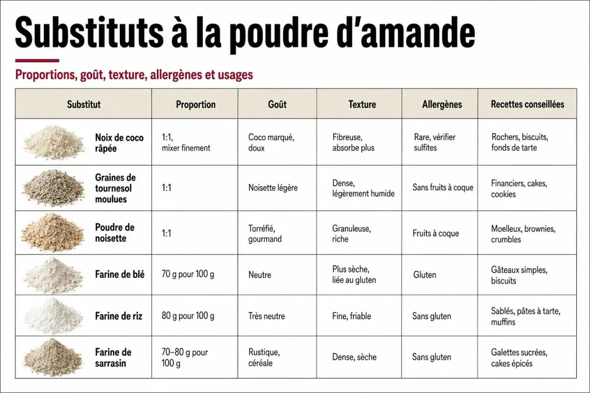 Par quoi remplacer la poudre d amande : tableau comparatif des meilleurs substituts en cuisine