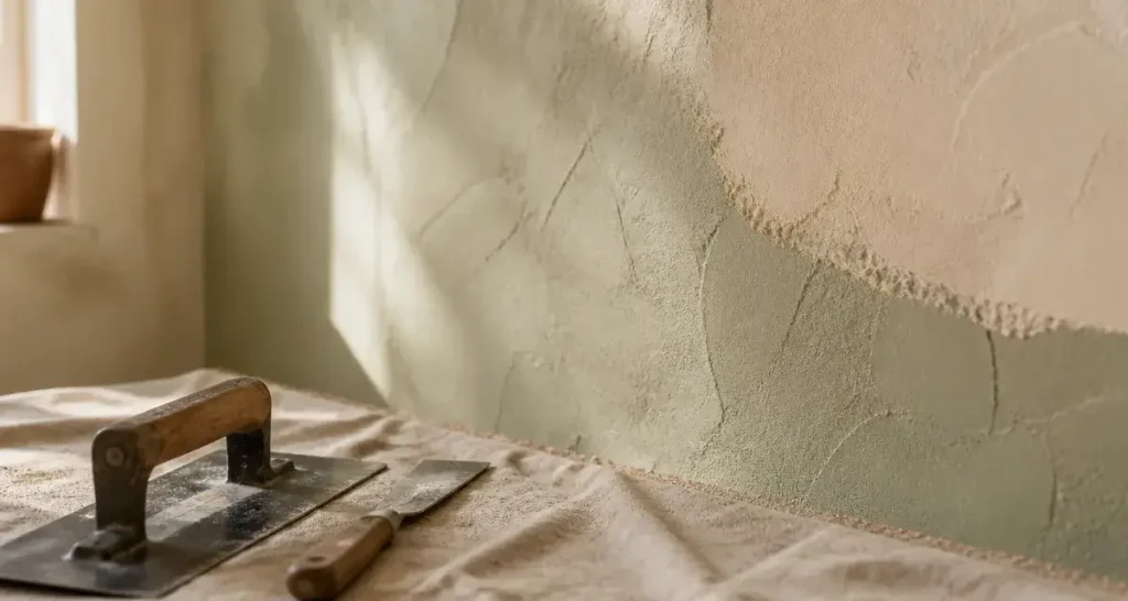 Peinture relief murale : mur texturé avec taloche et couteau à peindre