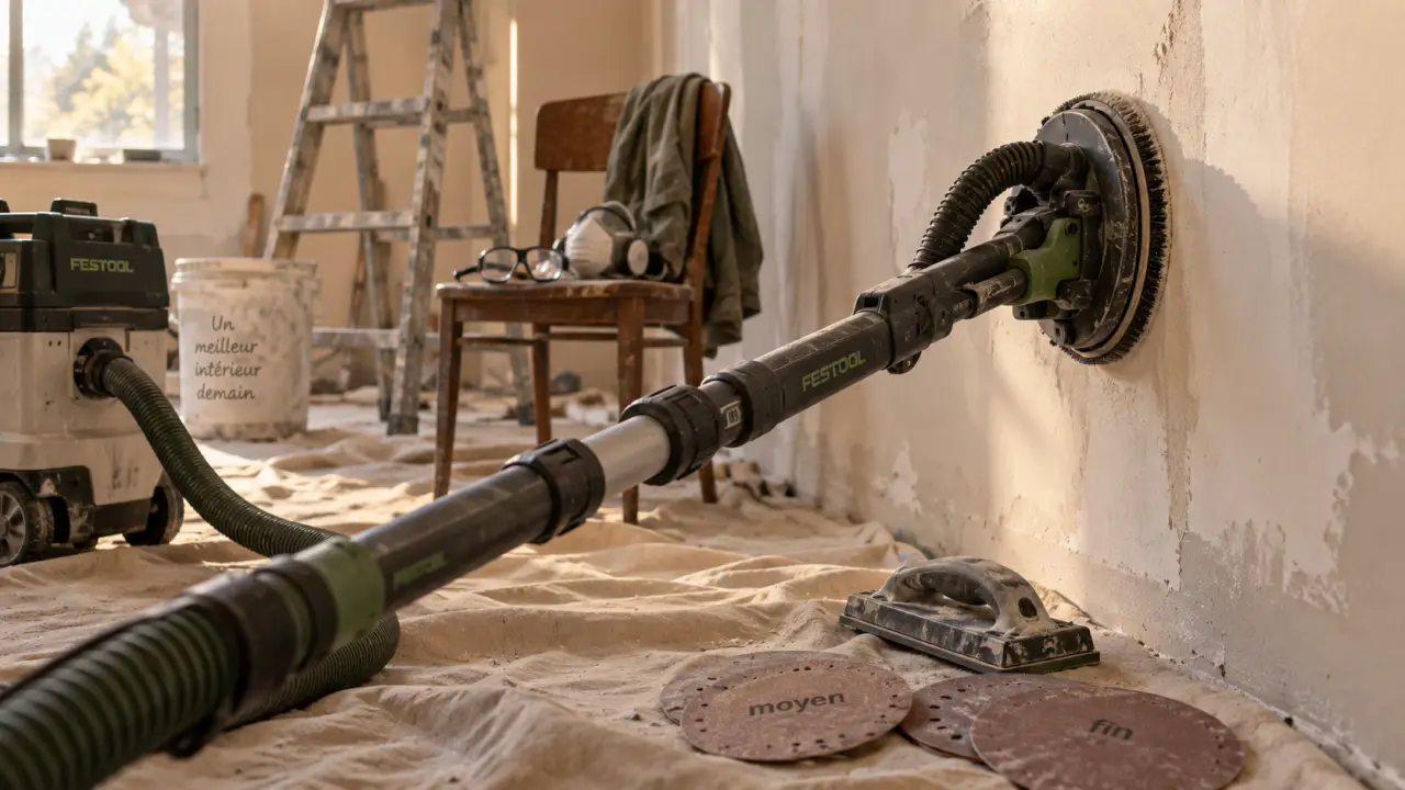Ponceuse peinture murale télescopique pour poncer sans creuser le plâtre