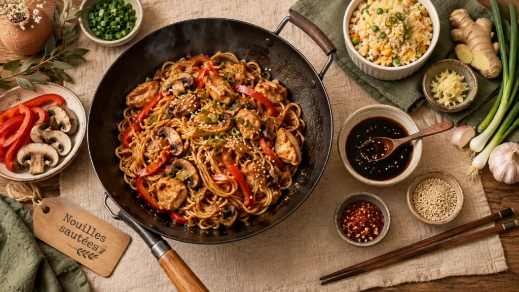 Recettes cuisine chinoise traditionnelle : wok de nouilles et sauce soja