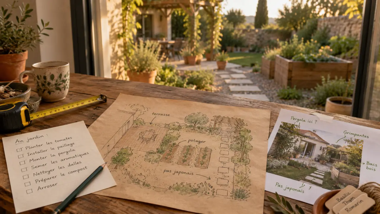 ia aménagement jardin gratuit chatgpt, croquis jardin photo et plan